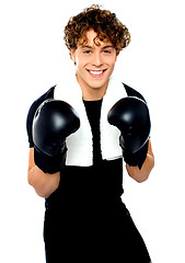 Image showing Boxer boy in sports outfit ready to punch you