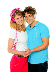 Image showing Love couple enjoying music together