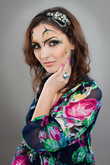 Image showing Portrait of beautiful girl with idnian make up