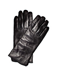 Image showing Black leather gloves isolated on the white
