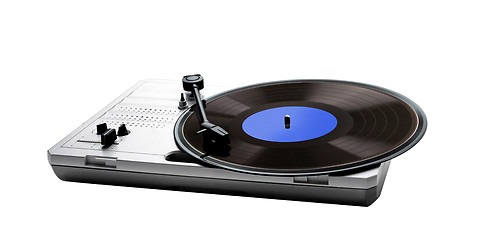 Image showing Retro portable turntable isolated and vinyl