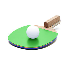 Image showing Table tennis racket and ball isolated