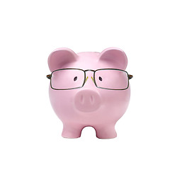 Image showing piggy bank with glasses in isolated