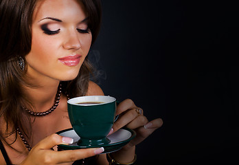 Image showing Beautiful Woman Drinking Coffee