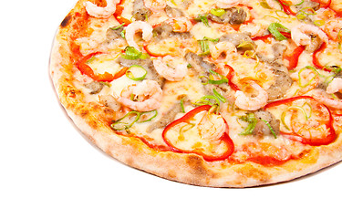 Image showing pizza with shrimps isolated