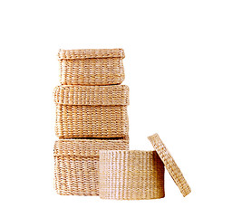 Image showing isolated round woven straw basket