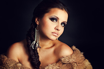 Image showing A photo of sexual beautiful girl is in fur clothes