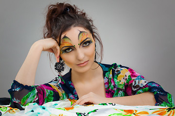 Image showing Portrait of cute girl with idnian make up