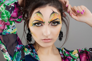 Image showing Portrait of cute girl with idnian make up