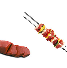 Image showing shish kebab on skewers and raw meat