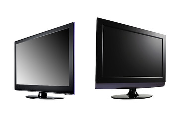 Image showing two LCD high definition flat screen TV against white background