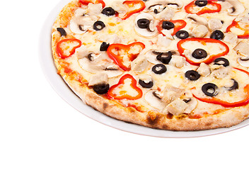 Image showing pizza with red pepper and mushrooms