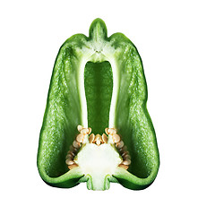 Image showing Cut Green Bell Pepper with Seeds Isolated