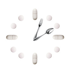 Image showing watch made up out of white tablets and fork with spoon