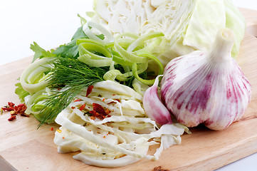 Image showing Set of cabbage and raw vegetables