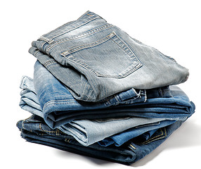 Image showing Stack of Folded Old Jeans