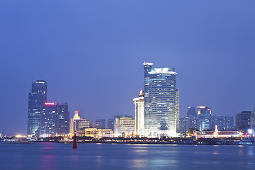 Image showing Xiamen downtown at night along the coast
