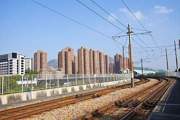 Image showing Tuen Mun downtown and railway of light rail