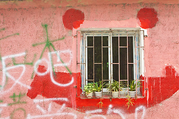 Image showing Chinese house with window and colorful wall