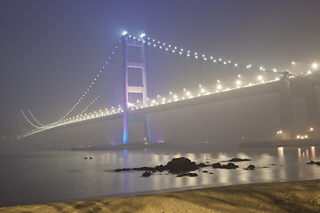 Image showing Tsing Ma Bridge in Hong Kong at night