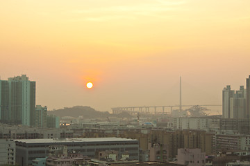 Image showing Sunset in downtown of Hong Kong
