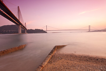 Image showing Hong Kong bridges at sunset