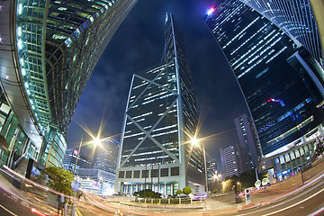 Image showing Modern landscape with night traffic in Hong Kong