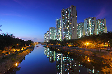 Image showing Tin Shui Wai downtown at night in Hong Kong