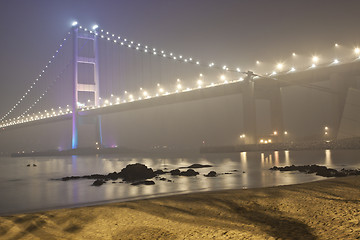 Image showing Tsing Ma Bridge in Hong Kong in a misty day