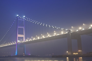 Image showing Tsing Ma Bridge in Hong Kong at mist