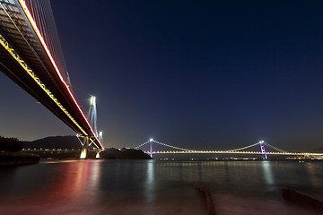 Image showing Hong Kong bridges connection at night