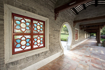 Image showing Chinese style corridor in a garden