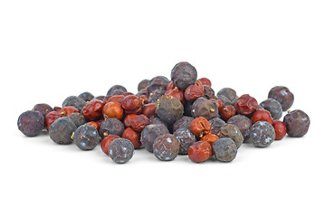 Image showing Herbs: small pile of dried red juniper and high juniper berries