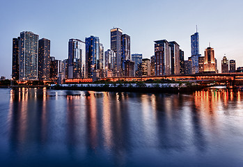 Image showing Sunset over Chicago from Navy Pier