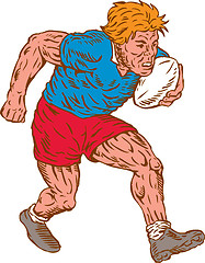 Image showing Rugby Player Running With Ball Woodcut