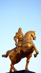 Image showing Ancient sculpture of Guangong on the horseback