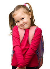 Image showing Portrait of a cute schoolgirl with backpack