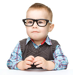 Image showing Portrait of a cute little boy wearing glasses