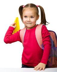 Image showing Portrait of a cute schoolgirl with backpack