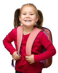 Image showing Portrait of a cute schoolgirl with backpack