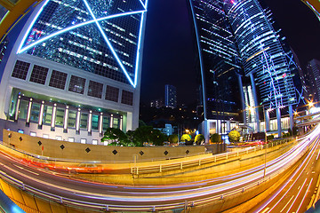 Image showing Busy traffic in city at night - Pearl of the East: Hong Kong.