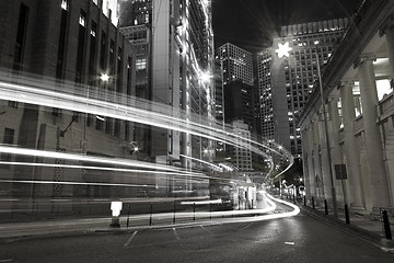 Image showing Traffic in city at night in black and white toned