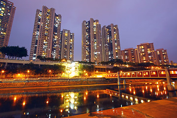 Image showing Hong Kong apartment blocks at sunset time