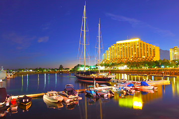 Image showing Gold Coast yacht pier at sunset time 