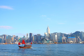 Image showing Junk boat in Hong Kong at Victoria Harbour