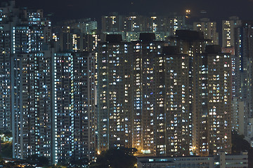 Image showing Hong Kong crowded apartments at night