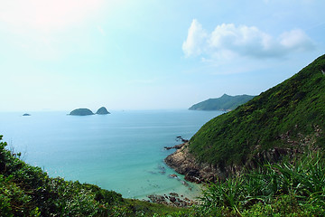 Image showing Coastal and mountain landscape in Hong Kong