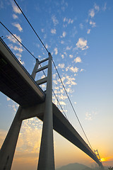 Image showing Tsing Ma Bridge in Hong Kong at sunset time