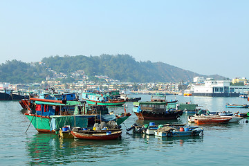 Image showing Cheung Chau sea view in Hong Kong, with fishing boats as backgro