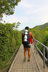 Image showing Man hiking in mountain path